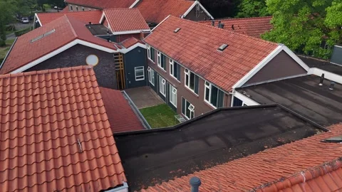 4K Drone Flight Above Summer Forest and Orange-Roofed House in Netherlands Video stock 317401074