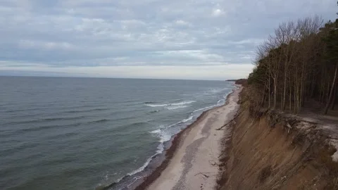4K Drone Flight Along Cliffside Over Baltic Sea Coast Stock Footage 323613046