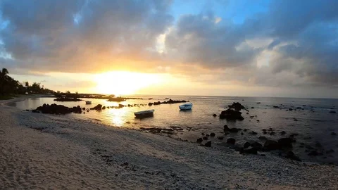 4k drone flight in the beautiful sunset of Mauritius Stock Footage 114701009