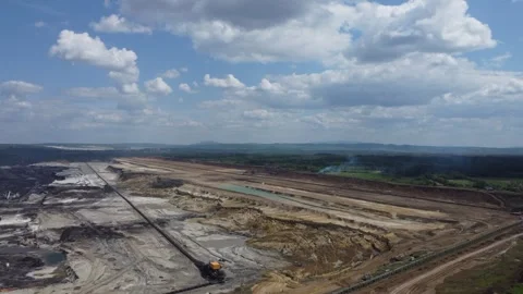 4K drone flight: Kolubara pit on coal mining by the open way. Lazarevac, Serbia Stock Footage 240948600