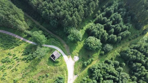 4K Drone Flight Over Abandoned House in English Forest Video stock 331090505