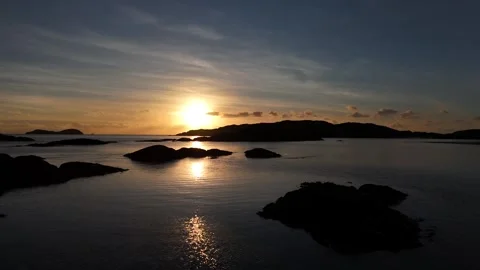 4K Drone Flight Over Atlantic Ocean at Golden Hour Derrynane Beach Stock Footage 312414049