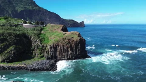 4K Drone Flight Over Atlantic Ocean and Volcanic Cliffs in Madeira, Portugal Video stock 328613800