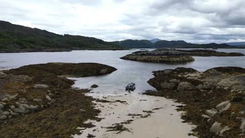 4k Drone flight over beach at Shoe Bay in Moidart Stock Footage 258339063