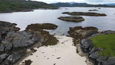 4k Drone flight over beach at Shoe Bay in Moidart Stock Footage 258340537