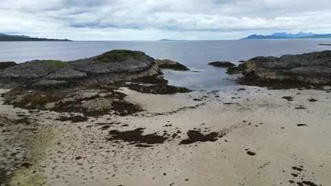 4k Drone flight over beach at Shoe Bay in Moidart Stock Footage 258343110