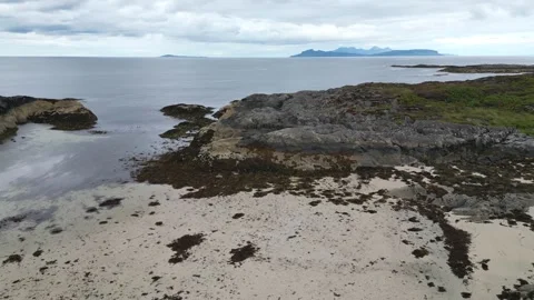 4k Drone flight over beach at Shoe Bay in Moidart Stock Footage 258343394