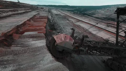 4K Drone Flight over Bucket Wheel Excavator 293 in Hambach Mine Germany Stock Footage 319025607