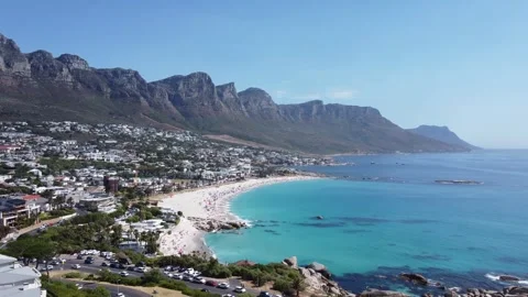 4K Drone Flight Over Camps Bay Beach and Twelve Apostles in Cape Town Stock Footage 337397007