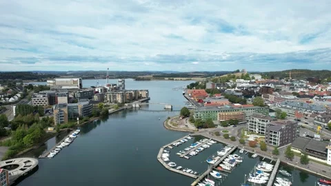 4K Drone flight over city and the canal, aerial view Stock Footage 172495517