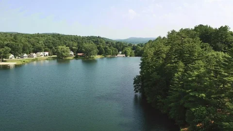 4K Drone Flight Over Lake in Windsor, Vermont USA Stock Footage 113524268