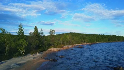 4K drone flight over the nature of the lakes of the Murmansk region Stock-Footage 142178180