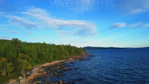 4K drone flight over the nature of the lakes of the Murmansk region Stock Footage 142178201