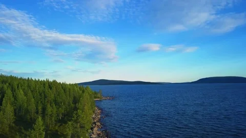 4K drone flight over the nature of the lakes of the Murmansk region Stock Footage 142178418