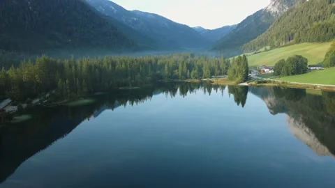 4k drone fly over the lake Hintersee and Alps Mountain in Bavaria, Germany Stock Footage