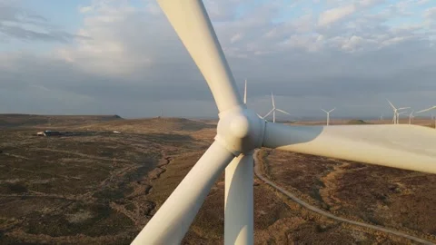 4K Drone Flyby of Onshore Wind Turbine with Wind Farm Landscape Stock Footage 337019504