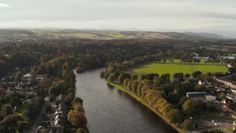 4K Drone Flying Above River Ness, Leaving Inverness Towards Scottish Highlands Stock-Footage 285534438