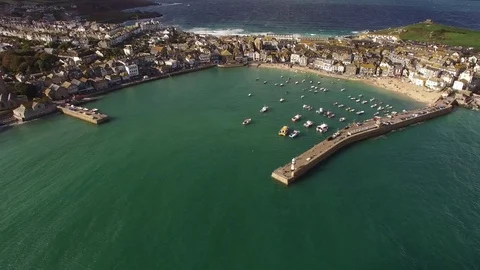 4K Drone Flying Backwards of St Ives in Cornwall, UK Stock Footage 84218791