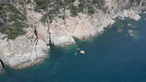 4k drone flying in Costa Brava, Catalonia, Spain. Mediterranean sea in summer. Stock Footage 156736801