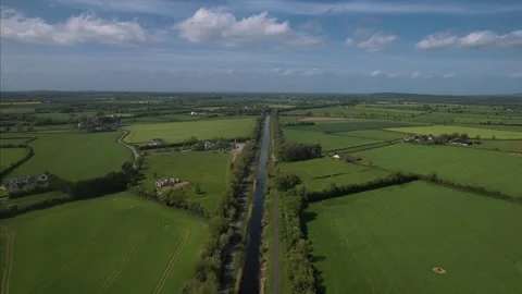 4K Drone Flying Over Canal in Vicarstown, Laois on a Summer Day Stock Footage 301583983