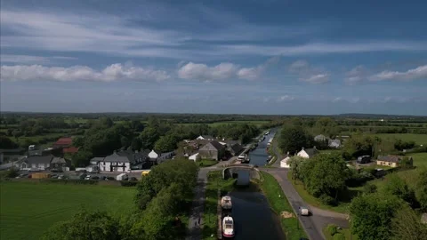 4K Drone Flying Over Canal in Vicarstown, County Laois on a Summer Day Stock Footage 301584045