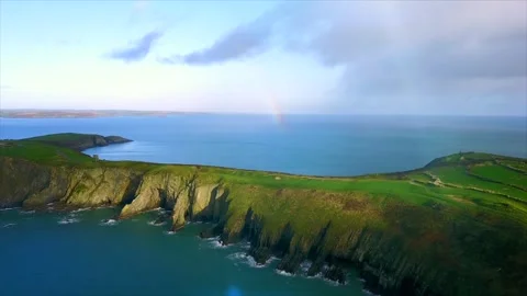 4K Drone Flying Towards Lighthouse at Old Head Golf Course, Kinsale, Ireland Stock Footage 301582962