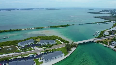4K Drone Flyover of Stump Pass Inlet and Waterfront Homes, Manasota Key Florida Stock Footage 321357977