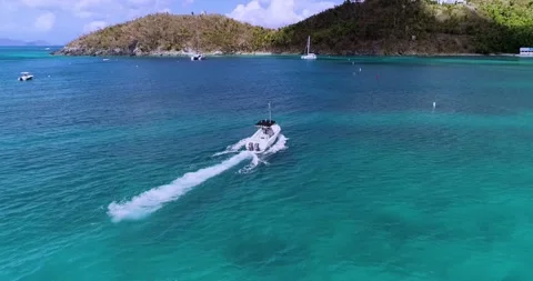 4K Drone Follow Boat in Caribbean Stock Footage