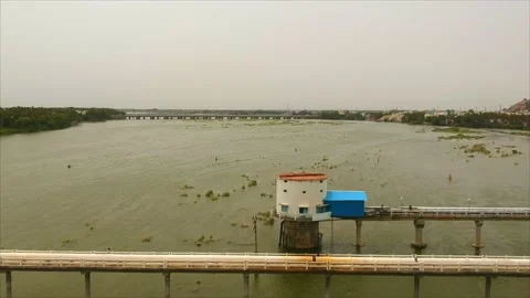 4k drone footage of beautiful kauvery river flowing in India Tamilnadu 02 Stock Footage 134949853