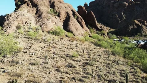 4k drone footage camelback mountain &amp; echo canyon trailhead, paradise valley, az Stock Footage 146300977