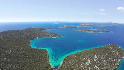 4K drone footage camera flying above beautiful small islands in Adriatic sea Stock-Footage 209150386