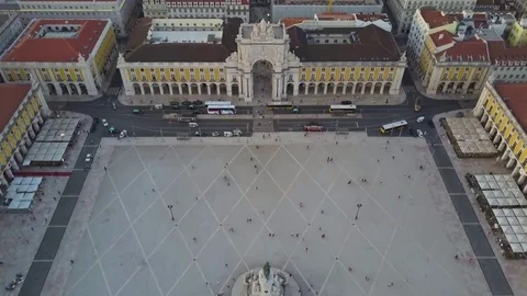 4k drone footage - Commerce Square at sunset.  Lisbon, Portugal Stock Footage 82410716
