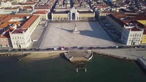 4k drone footage - Commerce Square and the Alfama District.  Lisbon, Portugal Stock Footage 82411244