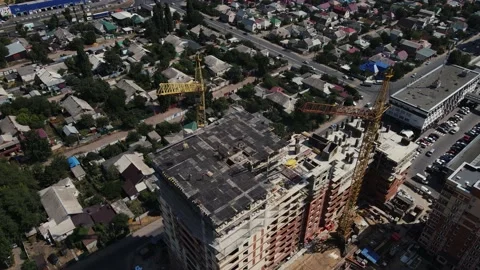 4K drone footage on the construction of a multi-storey building in the city Stock Footage 162263569