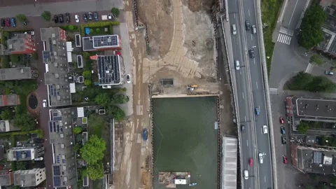 4K drone footage construction top down view birds eye Stock Footage 171127213