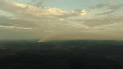 4k Drone footage of controlled fire in industrial forest area. Stock Footage 199619010