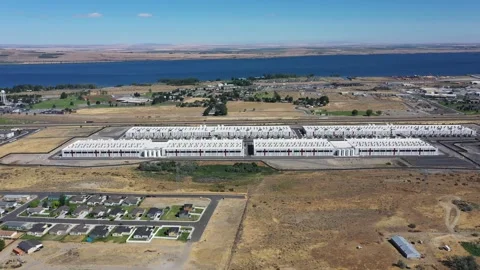 4k drone footage of a massive data center cloud service in Boardman, Oregon, USA Stock Footage 341390314