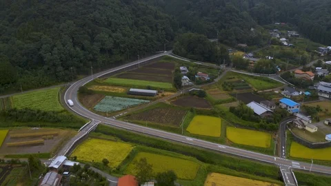 4k drone footage - Mountains, fields, and villages of Gunma Prefecture.  Japan Stock Footage 96045281