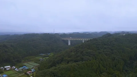 4k drone footage - Mountains, fields, and villages of Gunma Prefecture.  Japan Stock Footage 96045304