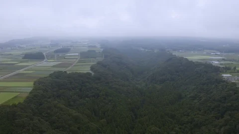 4k drone footage - Mountains, fields, and villages of Gunma Prefecture.  Japan Stock Footage 96045719