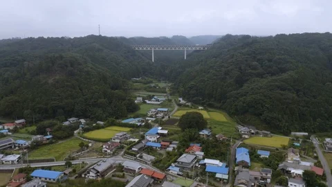 4k drone footage - Mountains, fields, and villages of Gunma Prefecture.  Japan Stock Footage 96045751