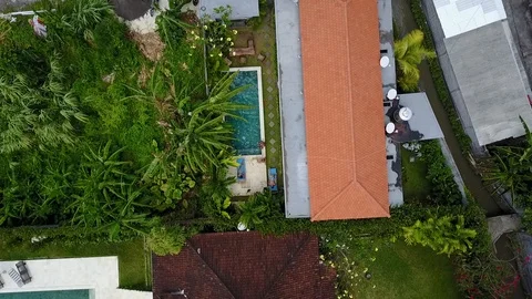 4K Drone Footage of Poolside Villa in Bali Indonesia Canggu Berawa Beach Aerial Stock Footage 101785435