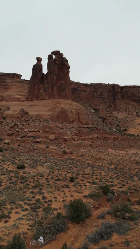 4K drone footage of smooth, rounded sandstone formations in Arches National Park Stock Footage 305340241