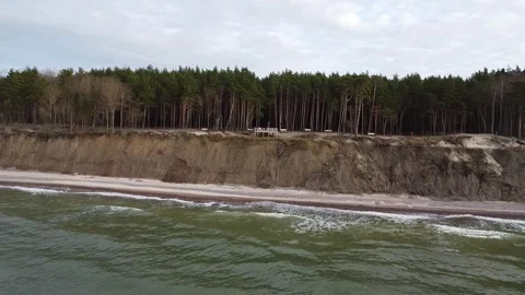 4K Drone Footage Soaring Above Cliff Toward Baltic Sea Stock Footage 323613030