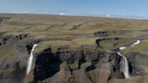 4k Drone Footage of two waterfalls in Iceland Scenery Stock Footage