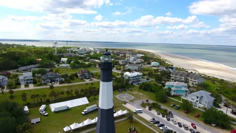 4k drone footage Tybee Beach Georgia Lighthouse and Town, located near Savannah Stock Footage 195199398
