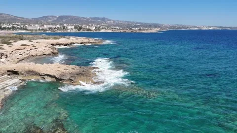 4K Drone Footage of Waves Breaking on Coastal Rocks in Cyprus Stock Footage 307518829