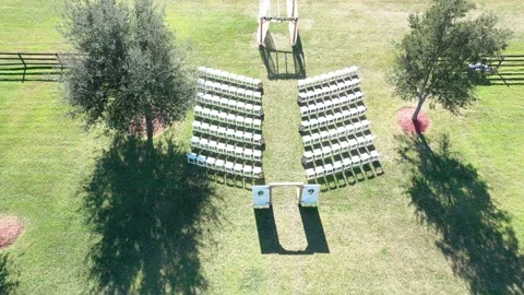 4K drone footage of wedding set-up Stock Footage 151466077