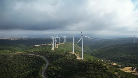 4K drone footage of windmills generating clean energy in Catalonia, Spain Stock Footage 325565331