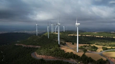 4K drone footage of windmills generating clean energy in Catalonia, Spain Stock Footage 327056030